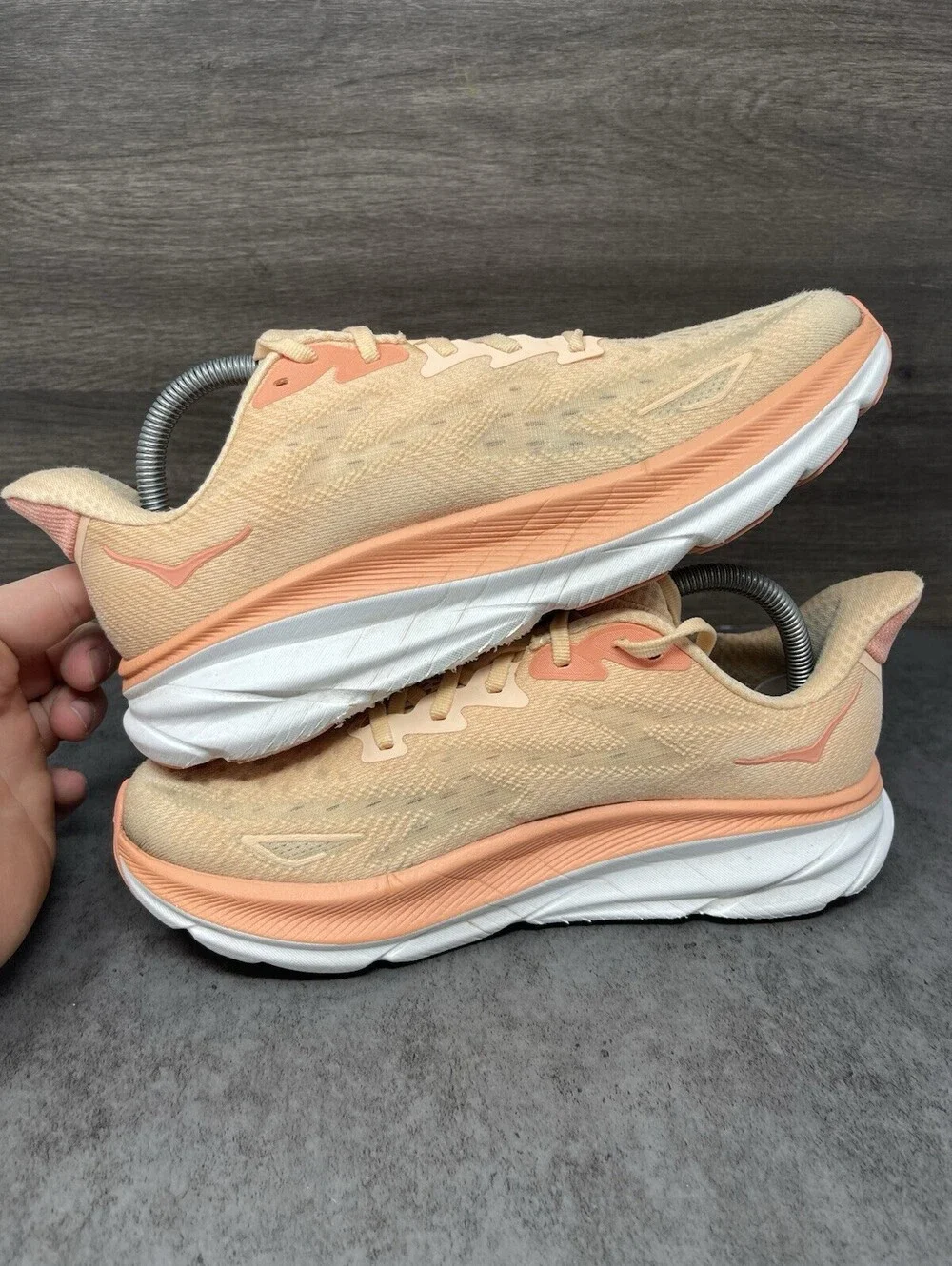 HOKA Clifton 9 Womens Size 8.5 Cantaloupe White Road Running Walking Shoes